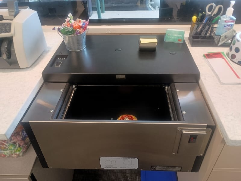 Financial institution security hardware, safes, locks, and secure branch equipment